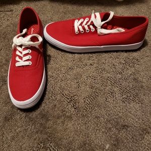 American Eagle red Keds style shoes